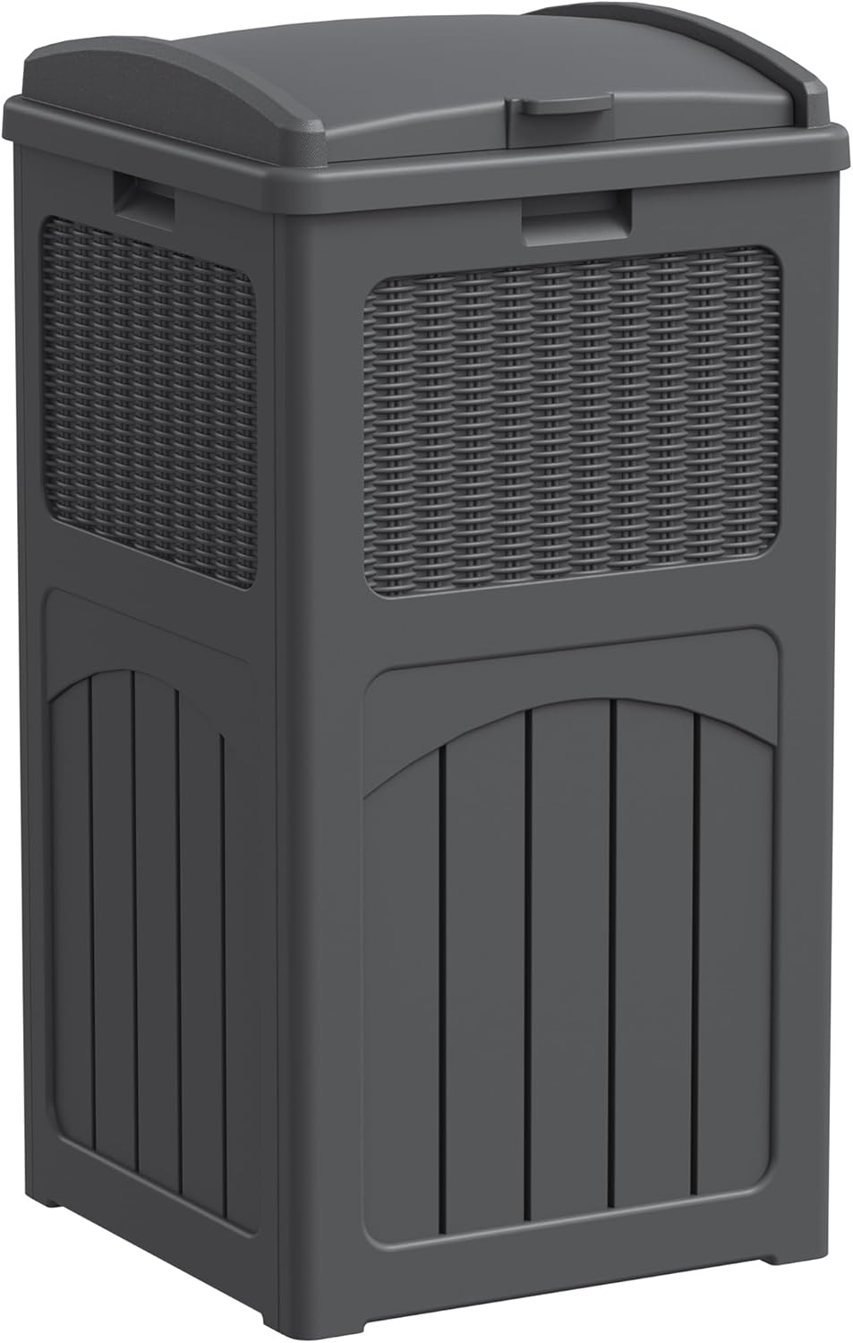 Greesum 33 Gallon Outdoor Trash Can with Lid, Waterproof Resin Garbage Bin for Hideaway, Deck, Patio, Gray