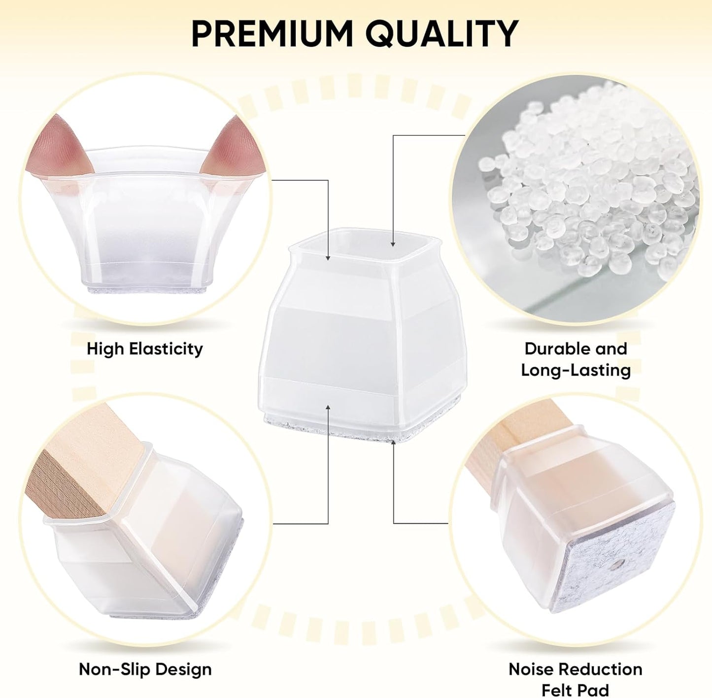 BALEINE 16 Pack Silicone Chair Leg Floor Protectors, Stool Leg Protectors Cap, Non-Slip Chair Leg Caps for Hardwood Floors (Clear & Large (Square), 16 Pack)