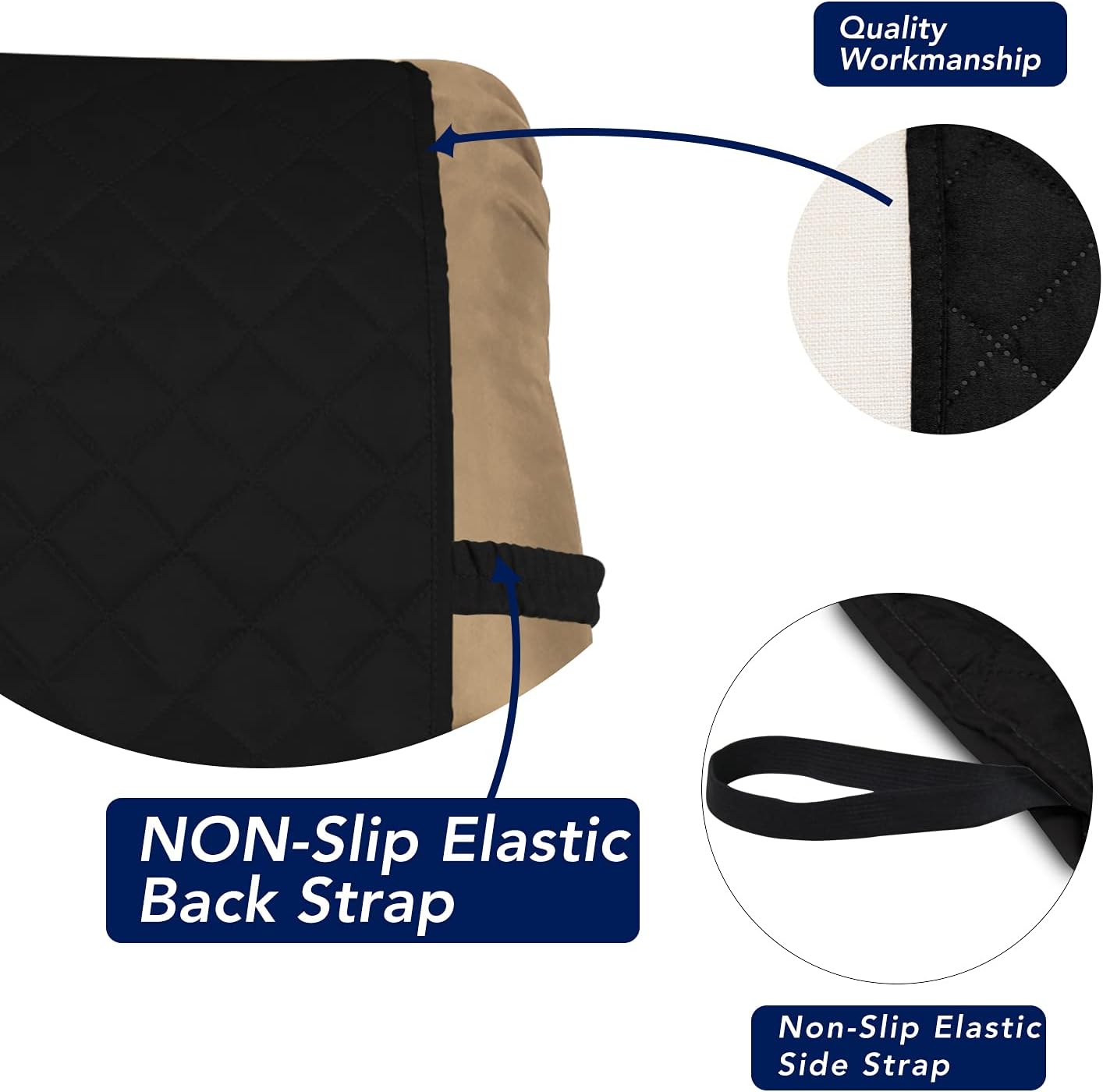 PureFit Reversible Quilted Sofa Cover, Water Resistant Slipcover Furniture Protector, Washable Couch Cover with Non Slip and Elastic Straps for Kids, Dogs, Pets (Small Recliner, Black/Black)