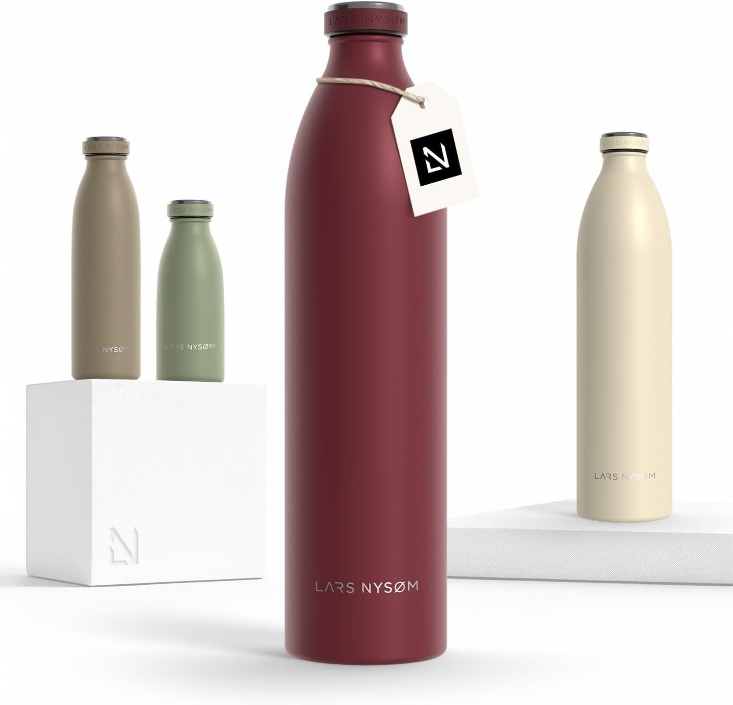 LARS NYSØM Stainless Steel Insulated XL Water Bottle 12oz 17oz 25oz 34oz 51oz | Insulated Thermo Flask for Hot and Cold Beverages | Leakproof Drinking Bottle (Berry Red, 50.7 oz)