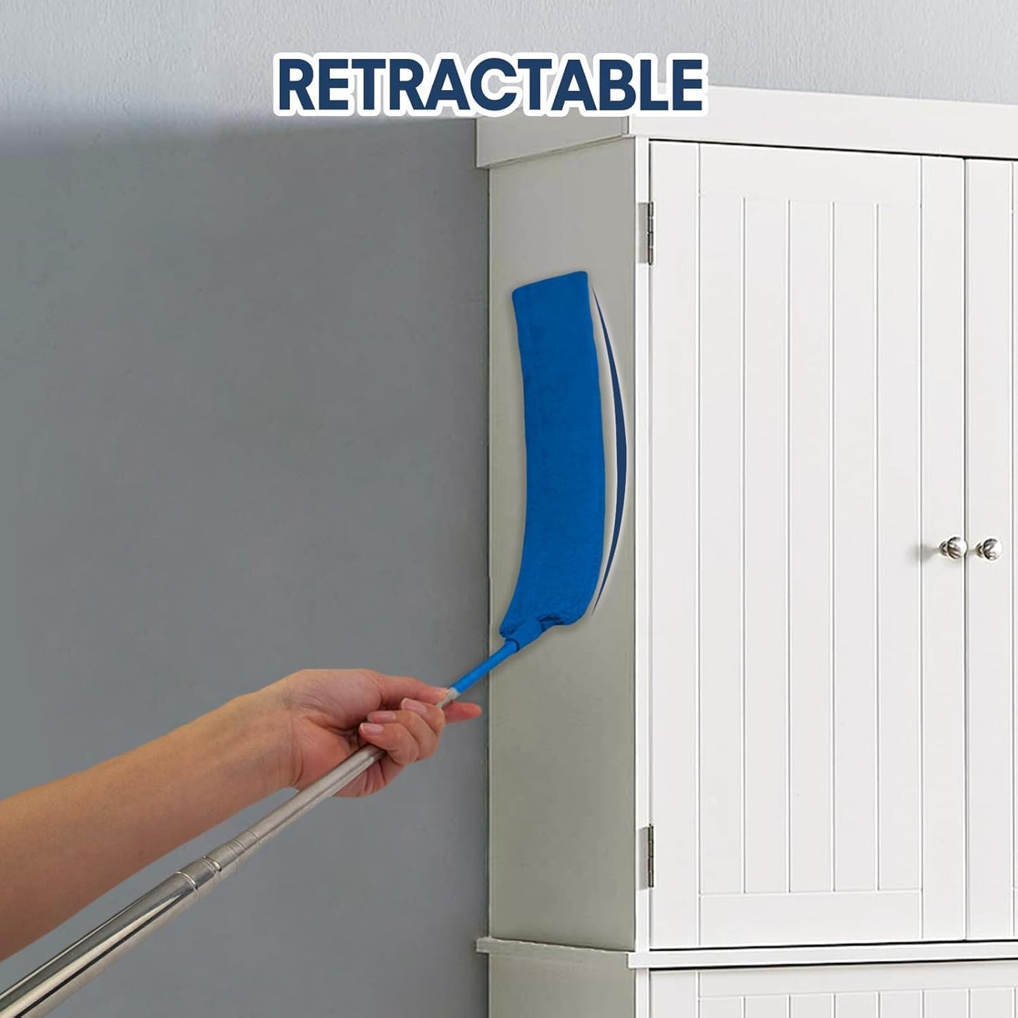 Retractable Gap Dust Cleaner with Extension Pole, Cleaning Tools with 3 Microfiber Dusting Cloths, Extendable Long Handle Duster for Cleaning Under Refrigerator Furniture Appliance (Blue)