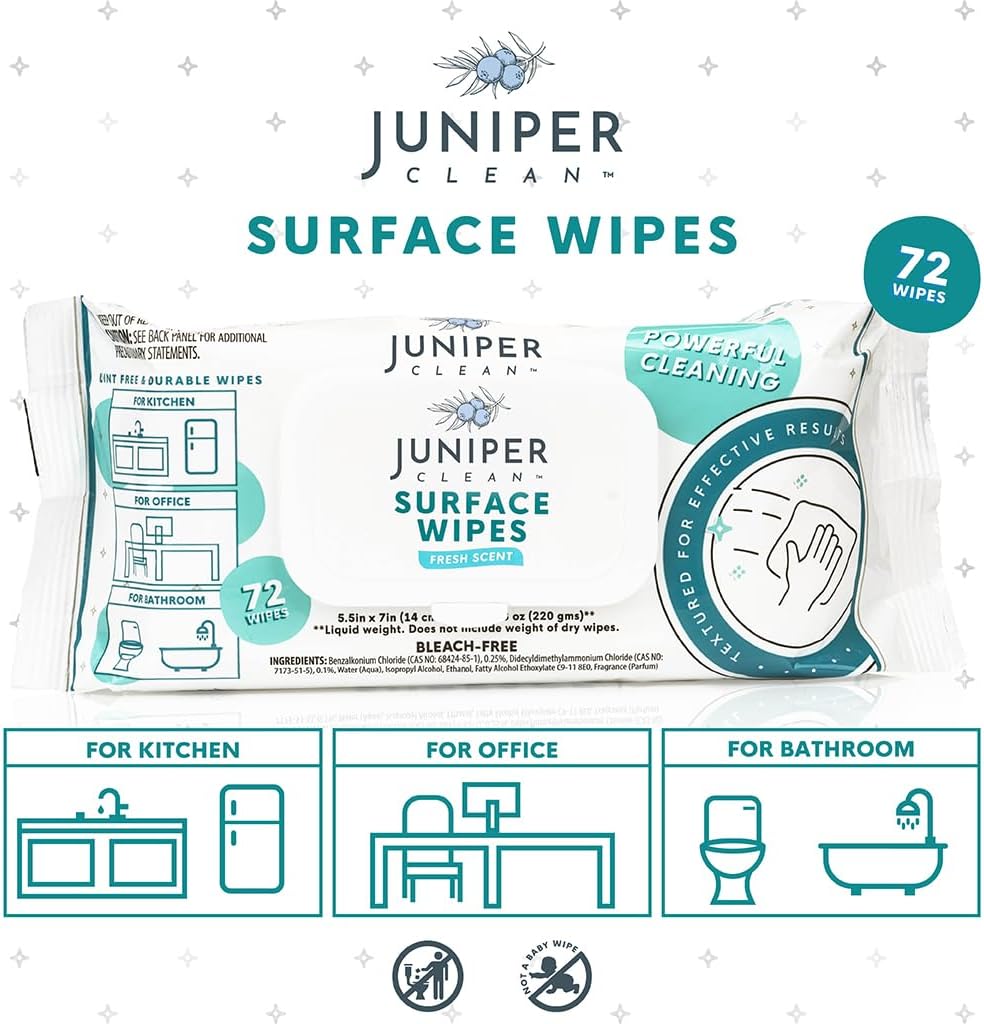 3 Pack Surface Cleaning Wipes Bleach Free, All-Purpose Cleaner for Bathroom, Kitchen, Office, 72 Count Soft Flow, Fresh Scent, Lint Free & Durable