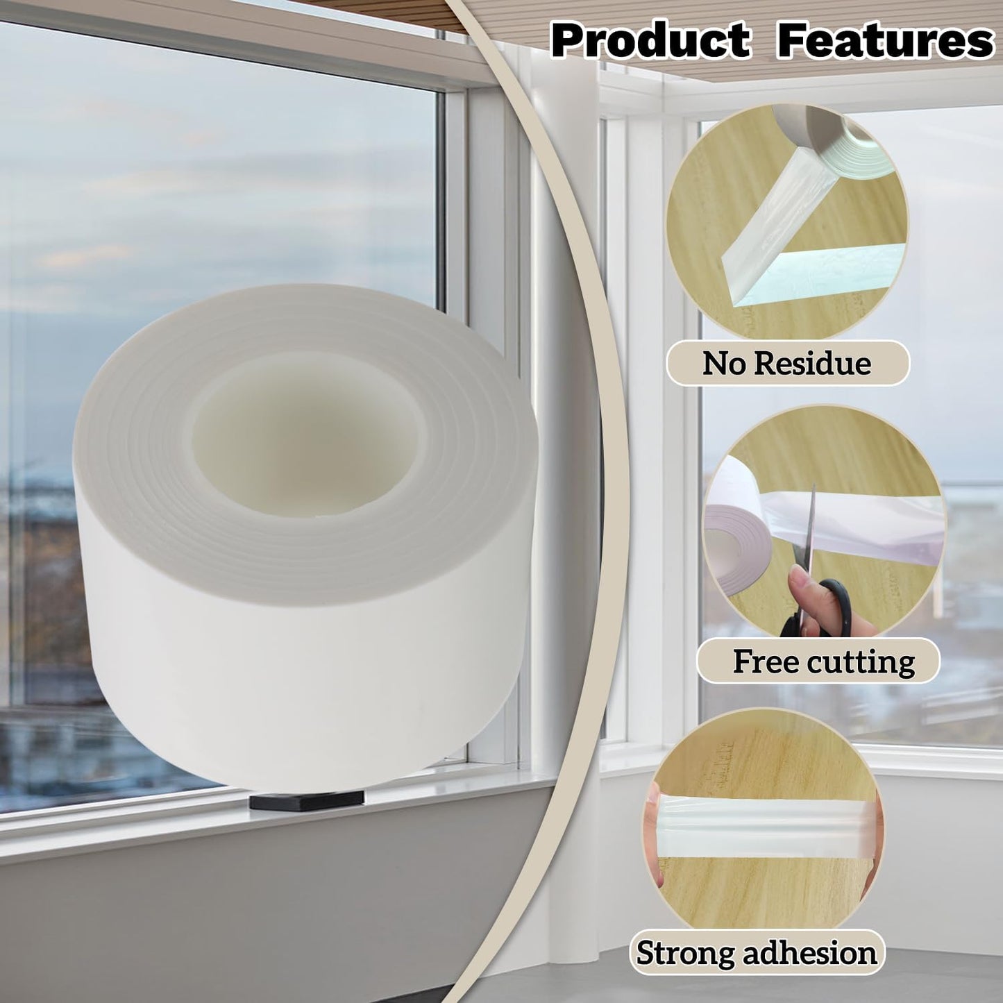 Window Insulation for Winter Weather Sealing Tape 2 Inch x 50 Yards Weather Stripping Residue Free Draft Isolation Sealing Film Tape for Shower Glass Gaps and Doors Windows