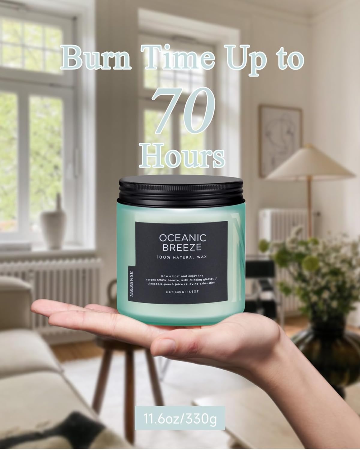 M&SENSE Candle Oceanic Breeze Scented, 11.6oz 70 Hour Long Lasting 2 Wick Pineapple & Mango Scent Natural Soy Candles for Home Scented, Stress Relief Gifts for Women/Men