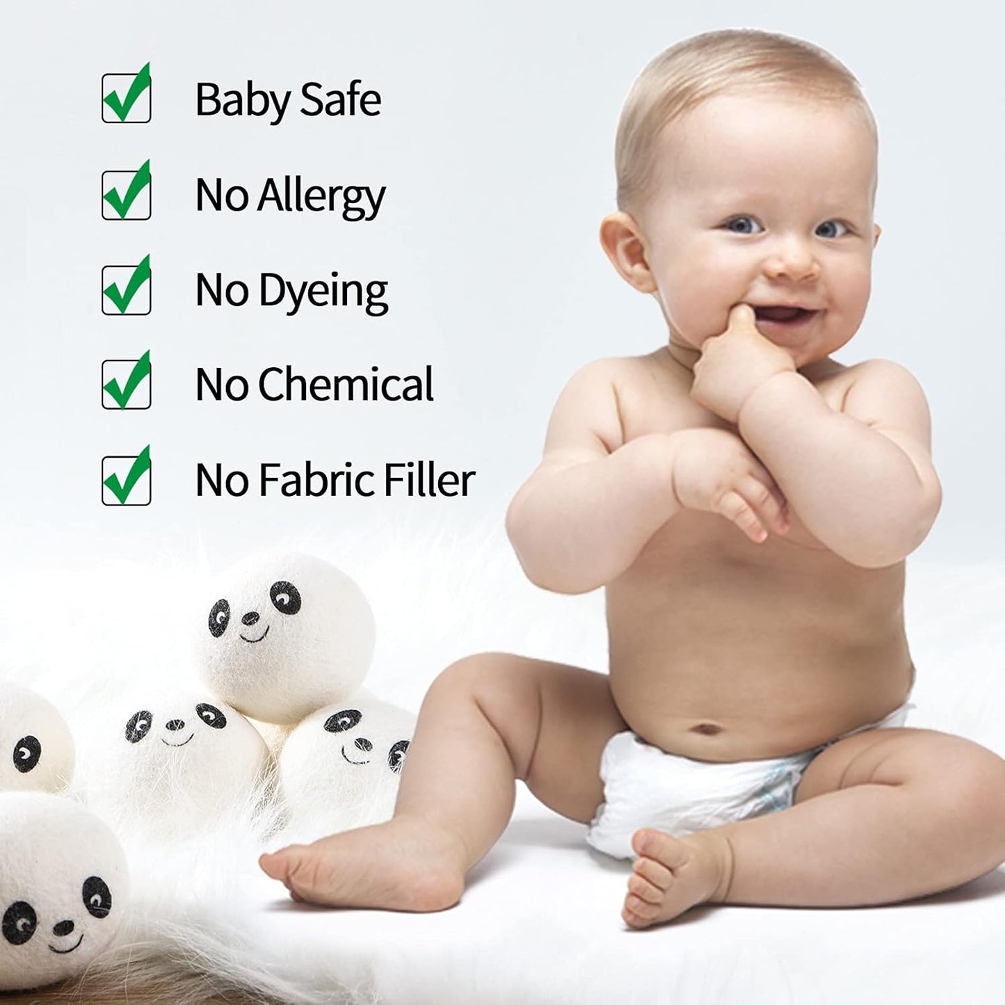 Wool Dryer Balls - Natural Fabric Softener, Reusable, Reduces Clothing Wrinkles and Saves Drying Time. Handmade Fair Trade No Lint Fabric Softener White (Pack of 6)