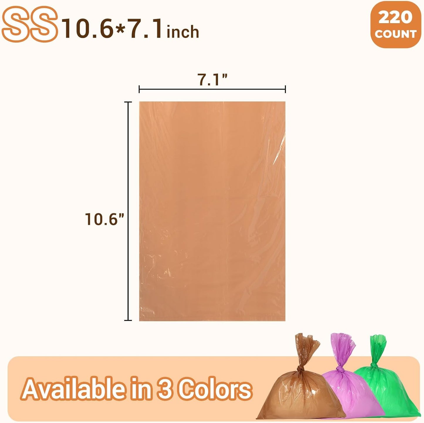 Odor Sealing Small Trash Bags Home & Food Use XS-220 Count Disposable Bags, Durable and Unscented (Color:Brown)