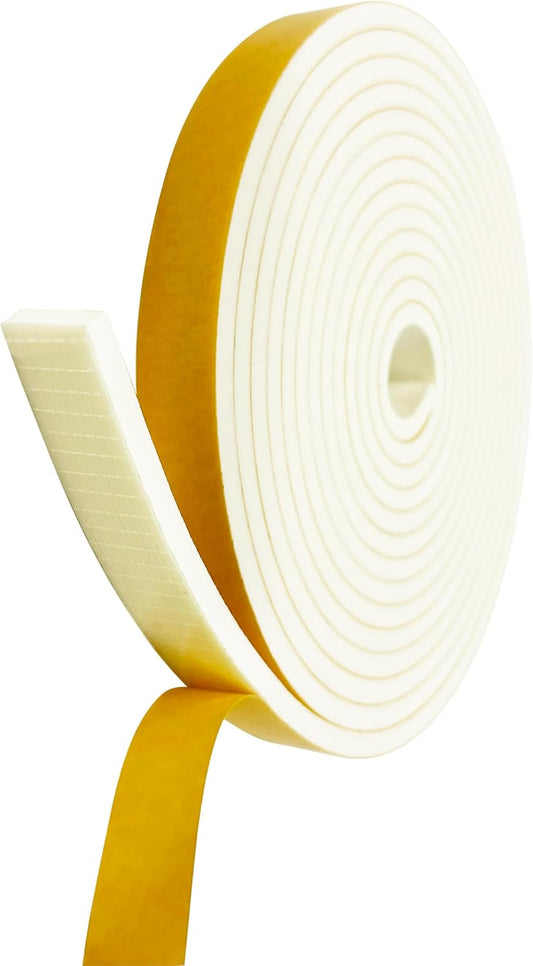 Weather Stripping Foam Tape, 17 Ft Door Seal Strip, EVA Material, High Density 1/4" Thick, No Residue Adhesive, Weatherproof Door Seal Strip for Sliding Door, Windows, White (3/4" Wide)