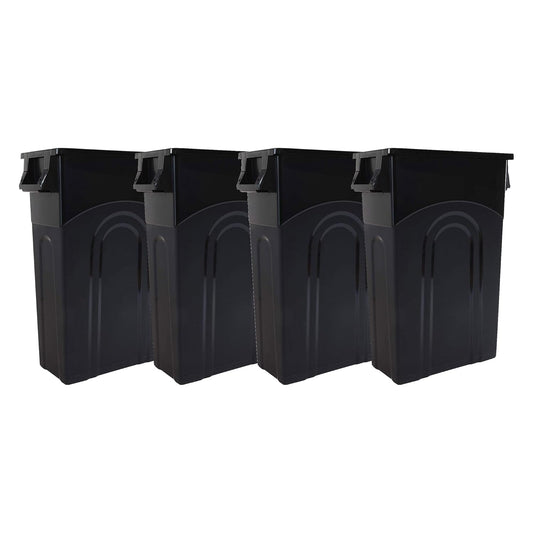 United Solutions Highboy Waste Container, 23 Gallon, Space Saving Slim Profile and Easy Trash Bag Removal, Indoor or Outdoor Use, Integrated Handles for Easy Carrying, 4-Pack, Black.
