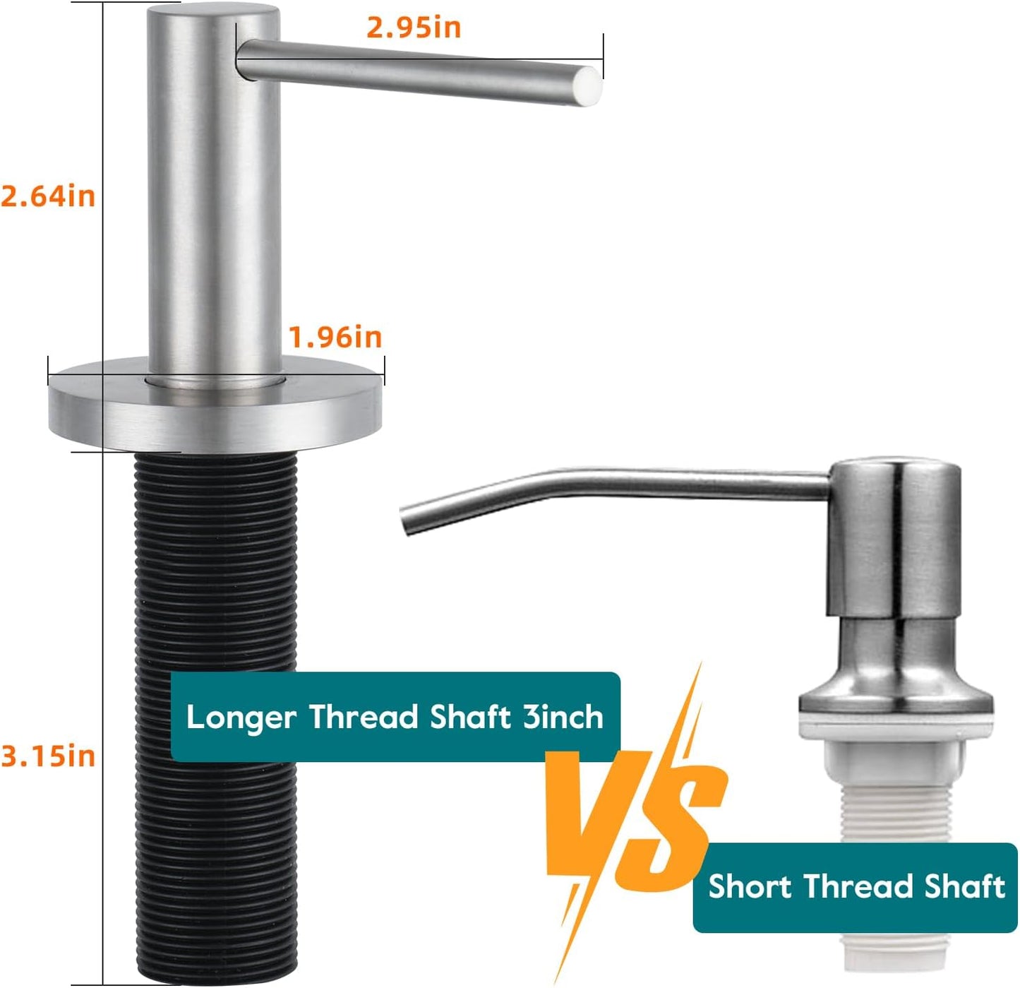 Gappo Upgraded Soap Dispenser for Kitchen Sink Brushed Nickel, Stainless Steel Countertop Pump, Built in Sink Soap Dispenser with 47" Extension Tube kit