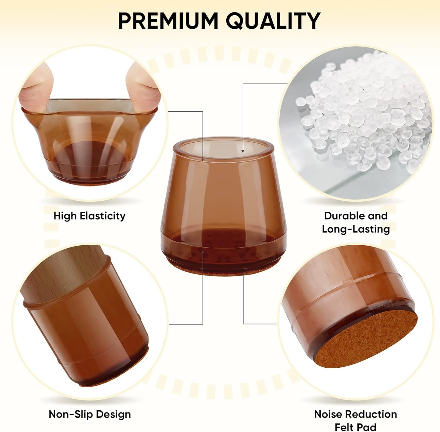 BALEINE 24 Pack Silicone Chair Leg Floor Protectors, Stool Leg Protectors Cap, Non-Slip Chair Leg Caps for Hardwood Floors (Brown, X-Large, 24 Pack)