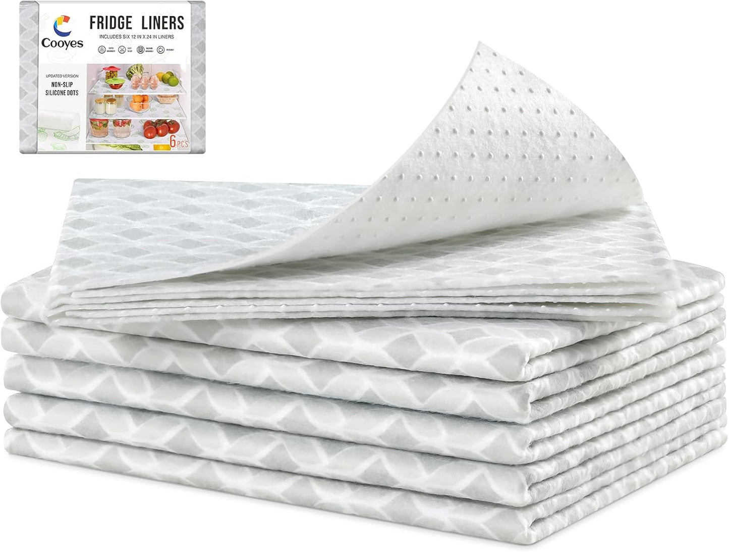 Cooyes Refrigerator Liners 17.7" x 24", Absorbent Strong Grip Fridge Mats Machine Washable, Non-Adhesive Refrigerator Shelf Liner for Fridge Bins & Kitchen Cabinets,