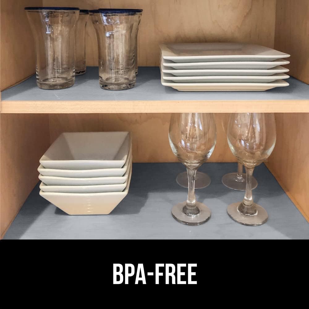GORILLA GRIP DuraGuard Shelf Liner, 20x30 Non-Adhesive Cabinet Liners for Kitchen Drawers, Shelves, Refrigerator, Pantry Storage, Bathroom Closet, Durable Waterproof BPA Free Ribbed Plastic, Gray