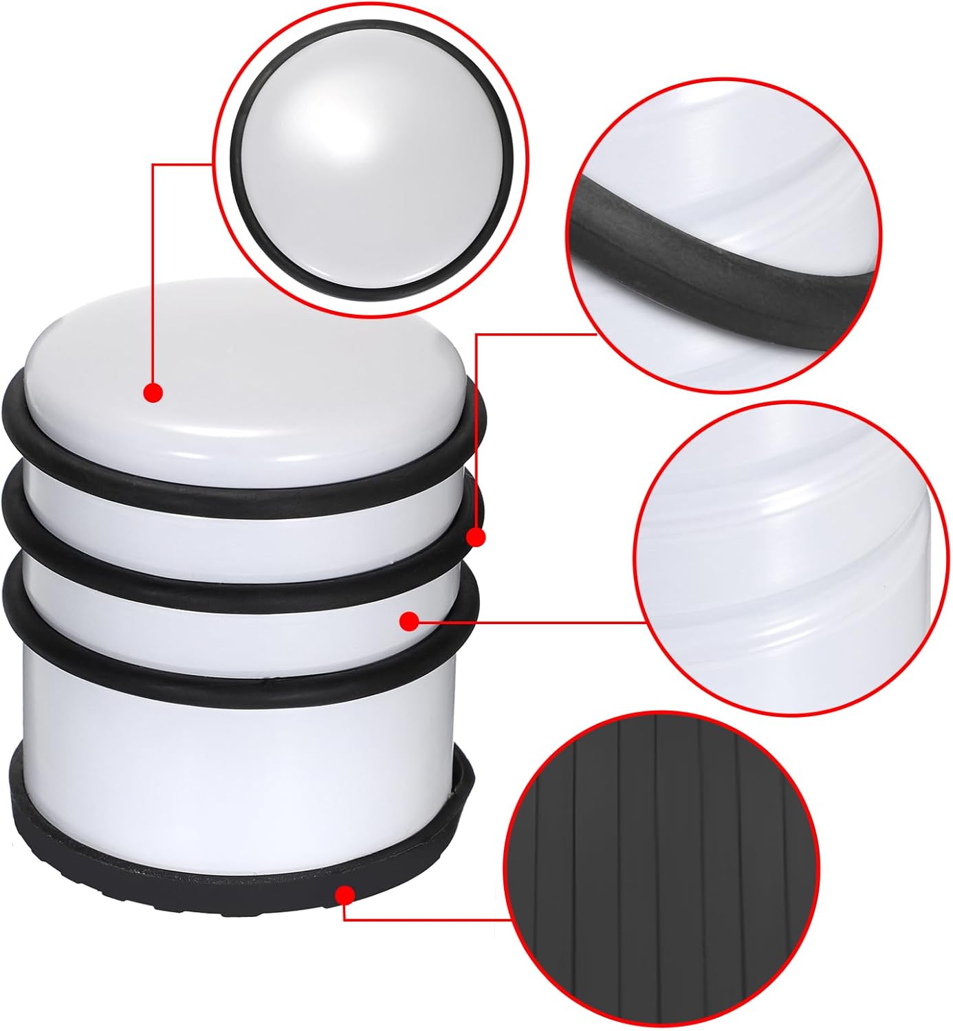 Sumnacon Heavy Duty Floor Door Stopper No Drill - Durability Stainless Steel Door Stop with Anti-Skid Rubber - Contemporary Safety Doorstop for Home Office Commercial Industrial,White