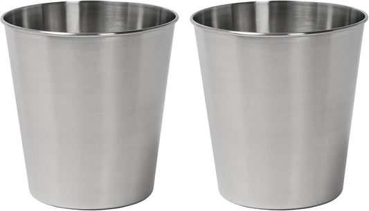 happimess HPM1113C-SET2 Nolan Modern Classic Smooth Steel 2 Gal Waste Bin for Kitchen, Office, Bathroom, Bedroom, Dorm, Brushed Steel (Set of 2)
