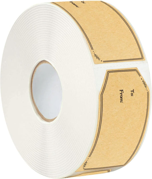 Kraft Gift Tag Stickers, 1.18" x 2" Christmas Gift Tags Stickers, Brown Kraft to and from Gifts Labels Self Adhesive Christmas Labels Holiday Present Label, Perforated line design-600PCS