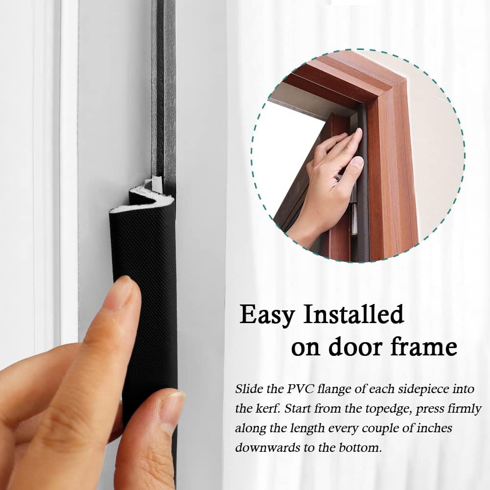 Kerf Weather Stripping Door Seal Strip 26 Ft Q Foam Door Weatherstrip Seal with Slot Card Slot Installation, Easy Cut to Size (Black)