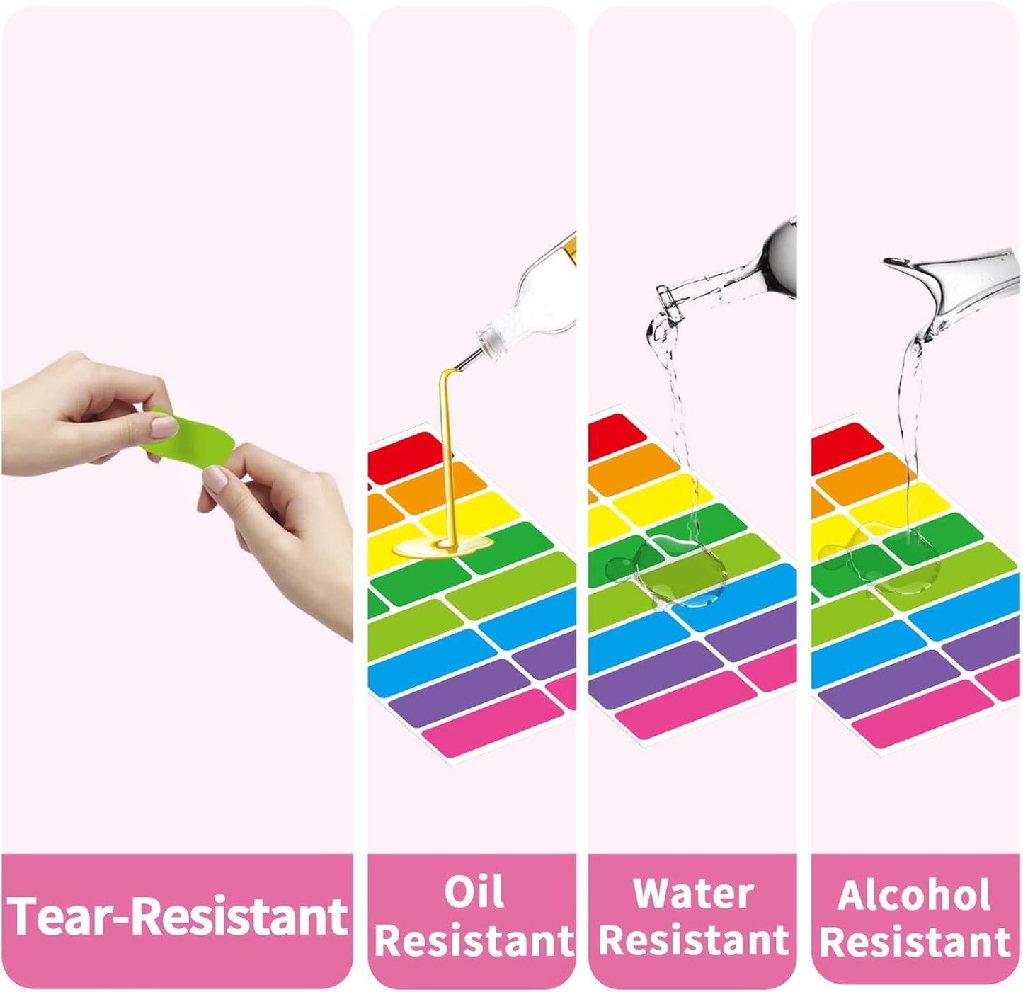 STARLIBOO Removable Labels, Removable Colored Labels Stickers, Self-Adhesive Rectangular Stickers Water/Oil/Tear Resistant for Storage/Classroom/Home (2 Size, 300 Labels)