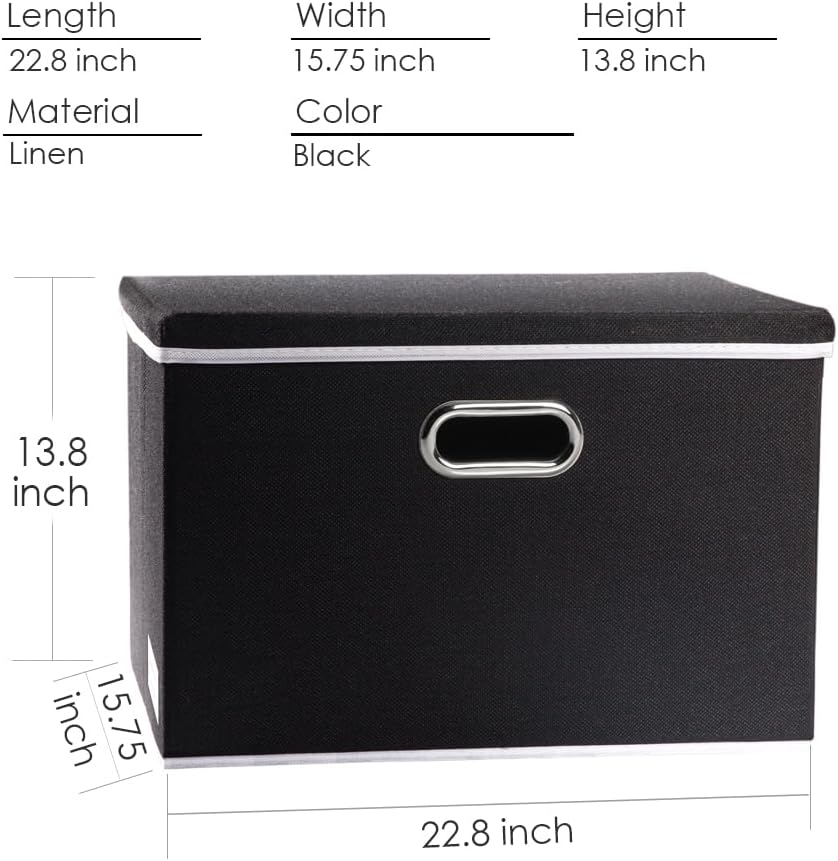 PRANDOM Extra Large Collapsible Storage Bins with Lids [3-Pack] Linen Fabric Foldable Storage Baskets Boxes Organizer Containers Cube with Cover for Bedroom Closet Office Nursery (22.8x15.7x13.8)