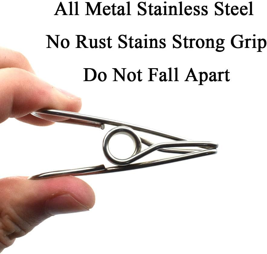 HAHIYO Clothespins Chip Clips All Metal Stainless Steel No Rust Stains Strong Grip in Heavy Wind 2.5 Inches 14 Pack Large Do Not Fall Apart Open Wide for Holding Clothes Snack Bag Clamps