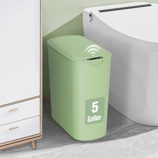 Cesun Motion Sensor Trash Can, 5 Gallon Automatic Bathroom Garbage Can with Lid, Touchless Smart Plastic Slim Wastebasket for Bathroom, Office, rv, Bedroom, Living Room, Green
