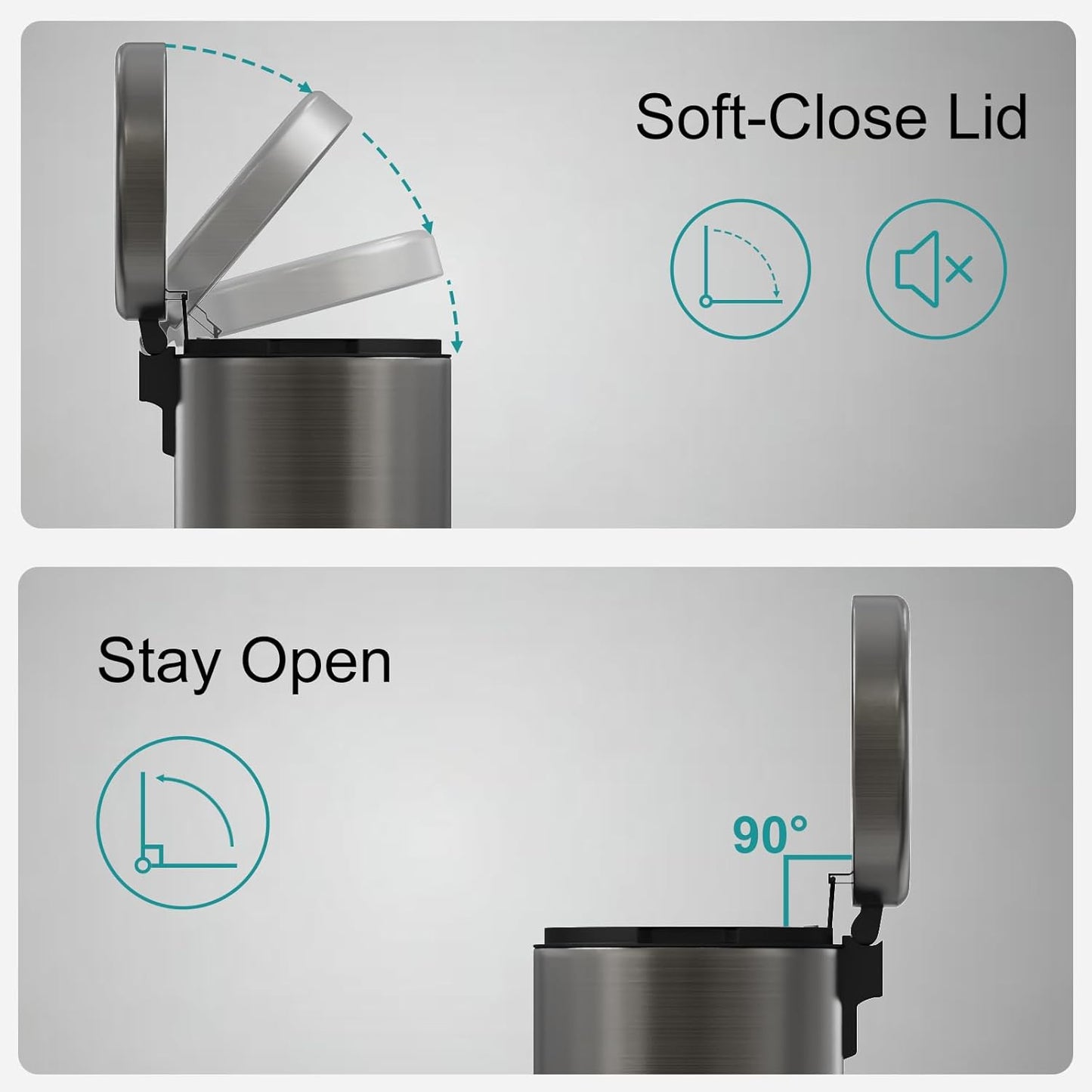 3.2 Gallon Small Bathroom Step Trash Can with Removable Inner Bucket,Round Stainless Steel Garbage Bin with Soft Close Lid for Bedroom(Volcanic Gray)