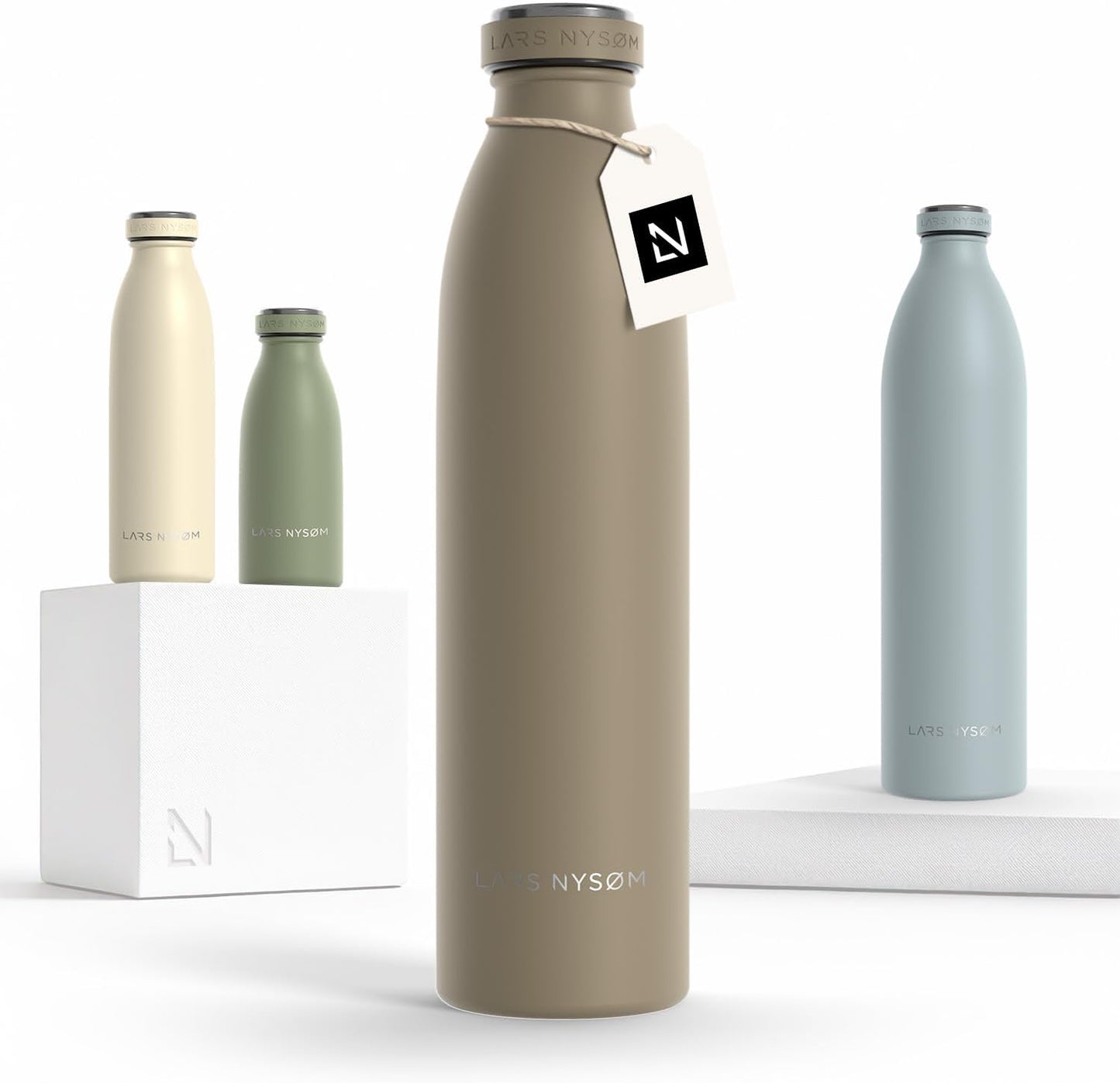 LARS NYSØM Stainless Steel Insulated Water Bottle 12oz 17oz 25oz 34oz 51oz | Insulated Thermo Flask for Hot and Cold Beverages | Leakproof Drinking Bottle (Taupe Brown, 25.4 oz)