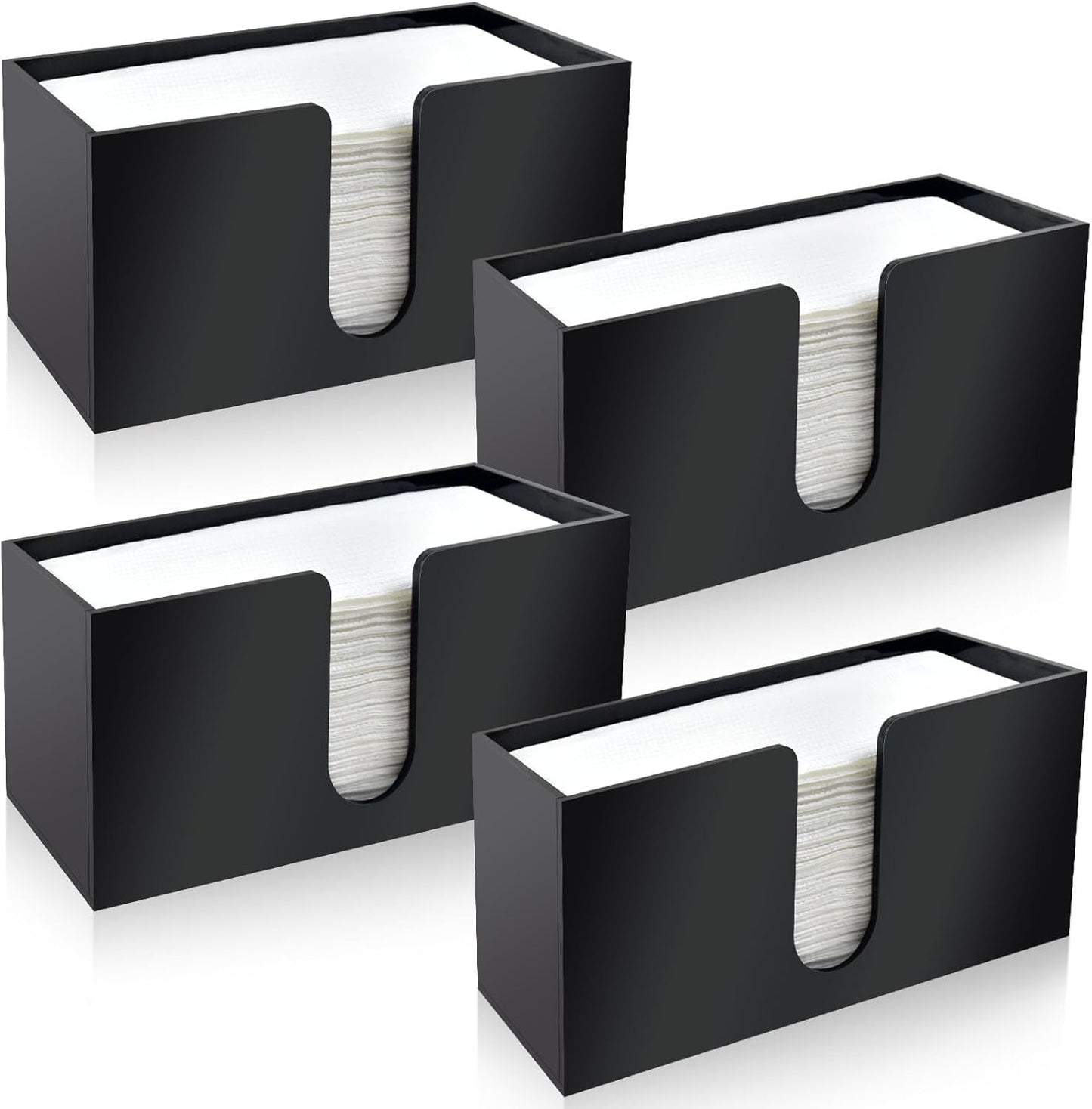 4Pack Black Acrylic Countertop Paper Towel Dispenser, Napkin Dispenser, Multifold Acrylic Paper Towel Dispenser for Z Fold C Fold Trifold Paper Towels for Bathroom Toilet Kitchen Restaurant (4)