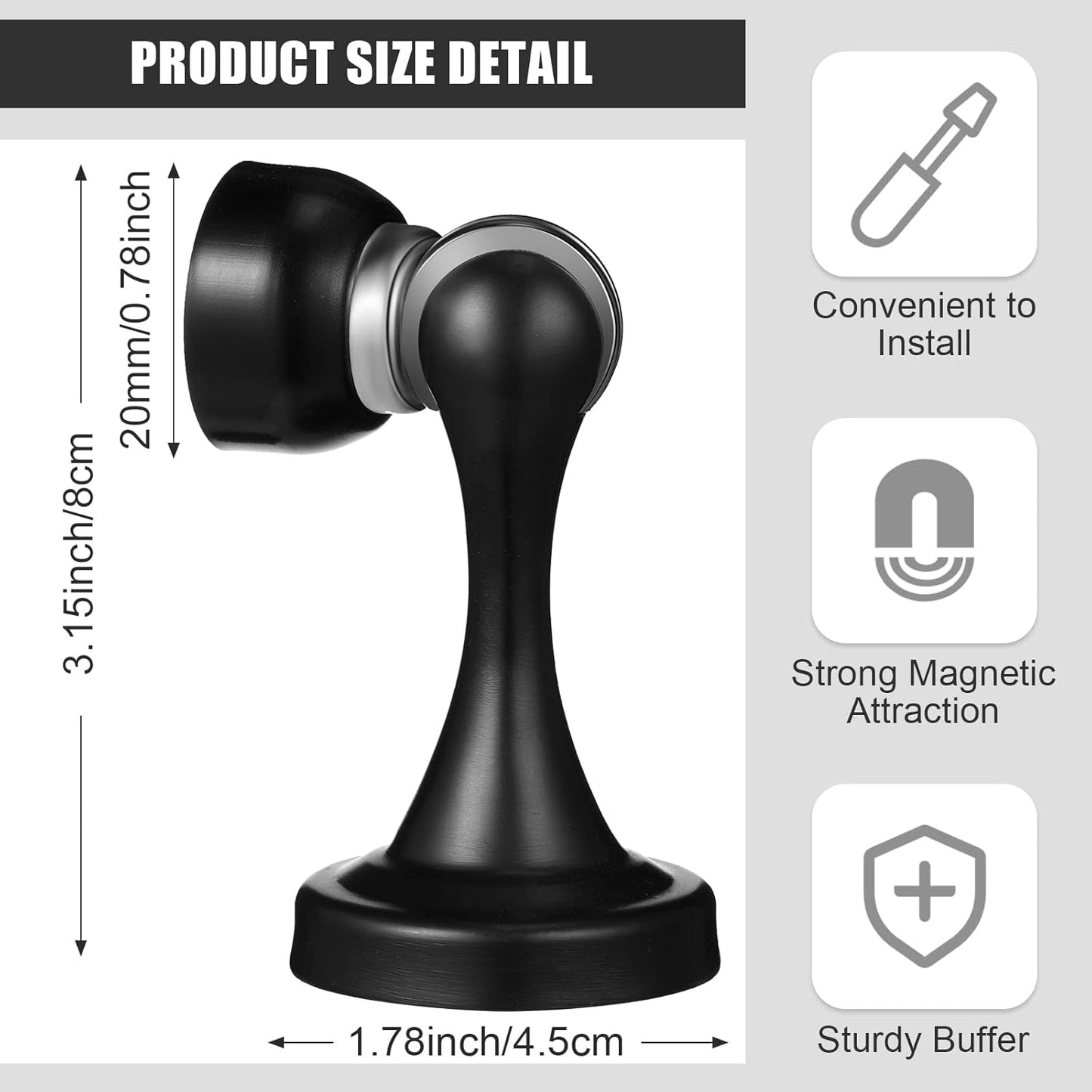 16 Pcs Magnetic Door Stoppers Stainless Steel Door Stops Magnetic Catch Holder with Screws for Wall Floor Mounted Wall Protector Hold (Black)