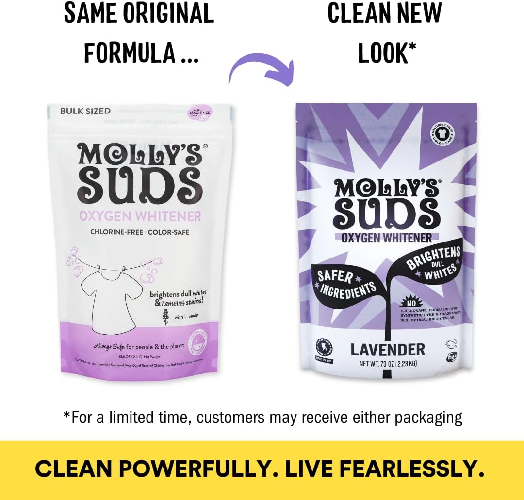 Molly's Suds Oxygen Whitener | Powerful Bleach Alternative, Chlorine Free & Color Safe | Brightens Whites and Removes Stains (Lavender Essential Oil - 79 oz)