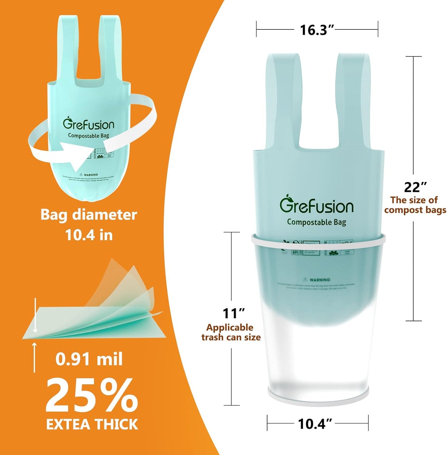 Compostable trash Bags, 2.6 Gallon,Thick 0.91 mils,Compost bin Kitchen,Food Scrap Waste Bags,Small trash bags for compost bin kitchen,Certified by BPI and OK Compost, (80 Count)