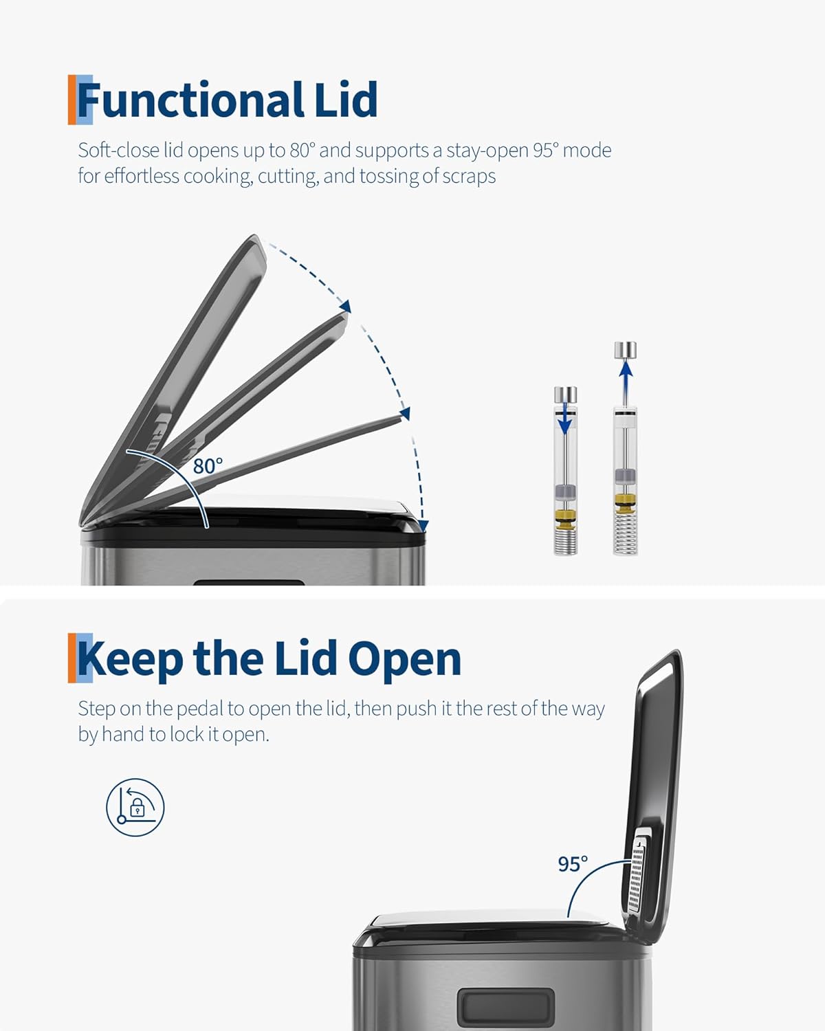 GarveeHome 2 x 10.6 gal Stainless Steel Double Trash Can with Lid for Kitchen, Large Dual Trash and Recycle Bin Combo, Step-on Kitchen Metal Garbage Cans, PP Inner Buckets, Liner Rim, Matte Grey