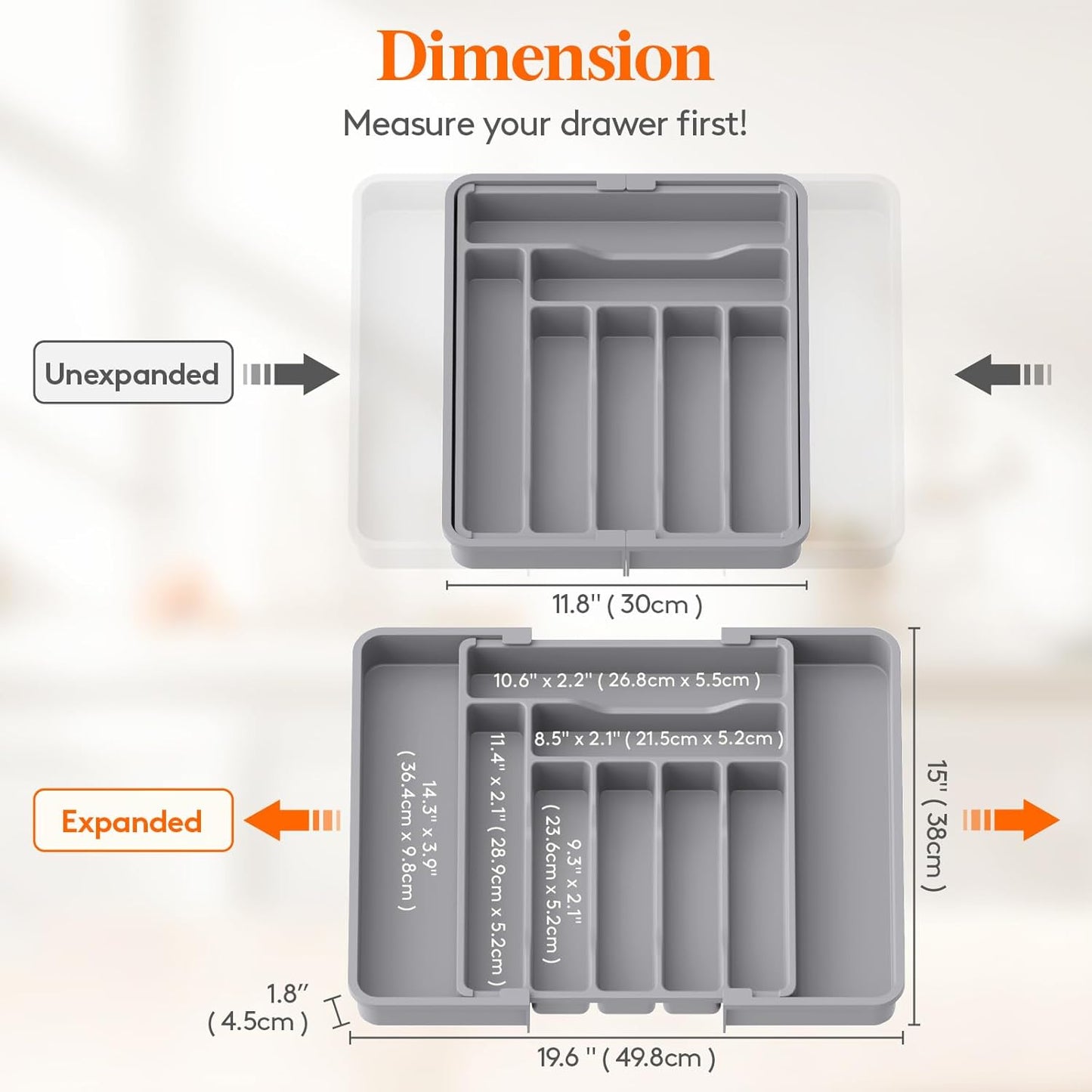 Lifewit Silverware Drawer Organizer, Expandable Utensil Organizer for Kitchen Drawers, Adjustable Cutlery and Flatware Tray, Plastic Spoons Forks Knives Holder Storage Dividers, Medium, Gray