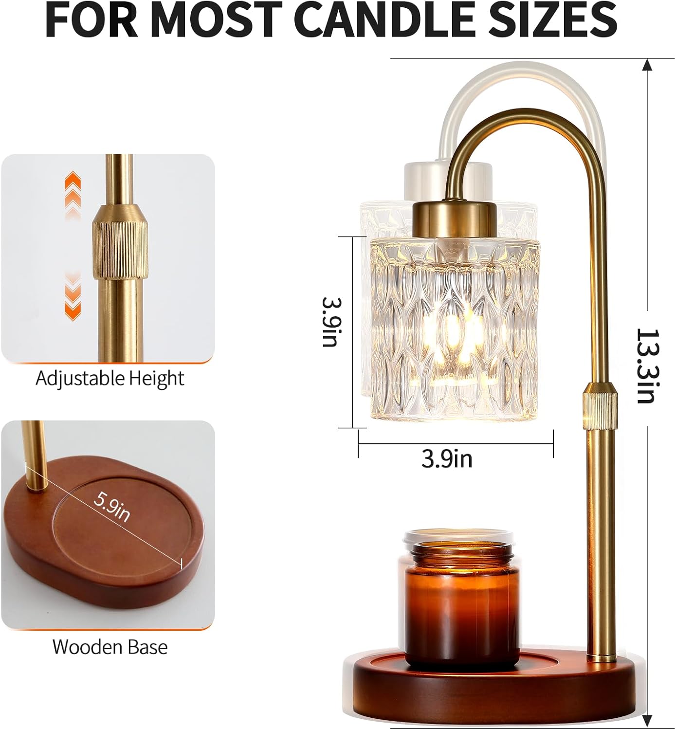 Candle Warmer Lamp with Dimmer and Timer,Home Decor Lamp for Scented Jar,Antique Brass Electric Wax Melt Warmer,Mother's Day/Birthday/Christmas Gifts for Mom/Wife,Adjustable Height,with 2 Bulbs