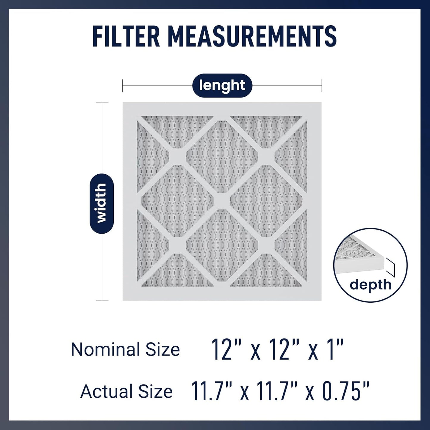12x12x1 MERV 13 Air Filters, 6-Pack, Actual Size: 11.7" x 11.7" x 0.75", Pleated Design with Enhanced Filter Media for Superior Filtration,Perfect for HVAC, AC & Furnace Systems