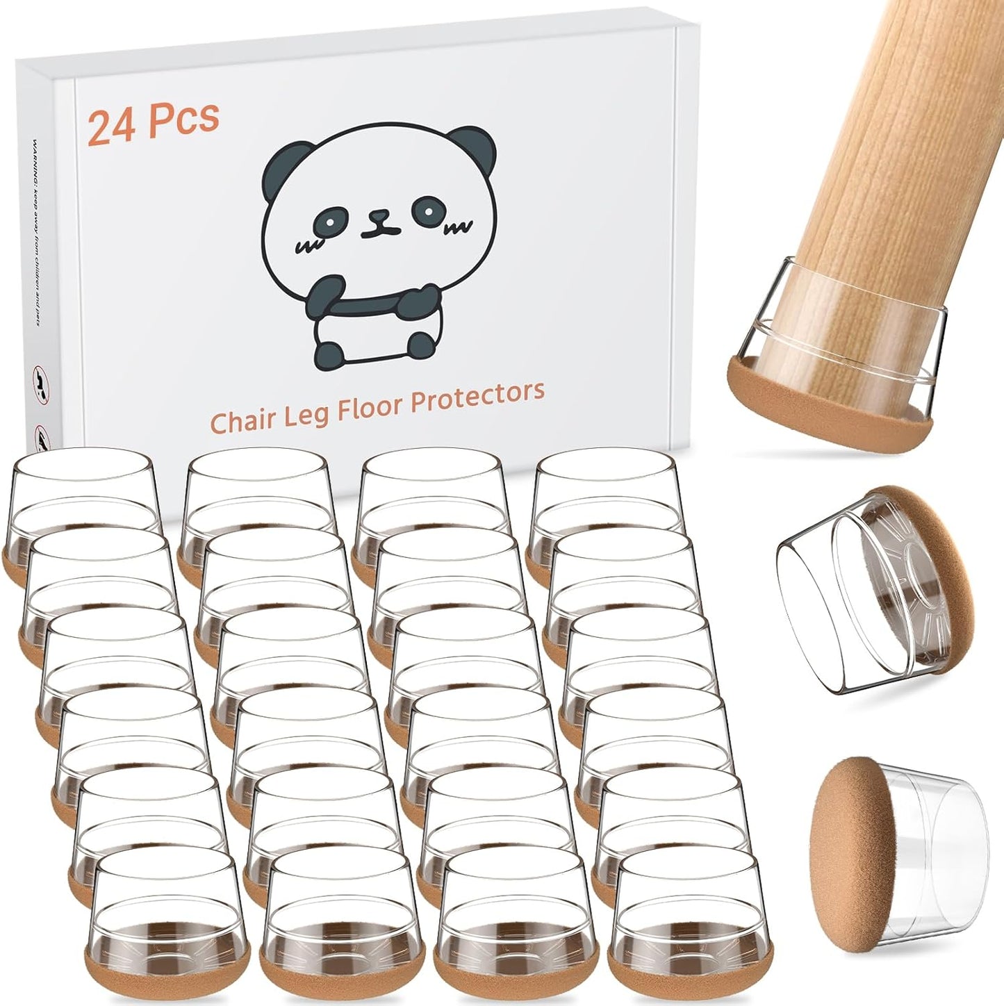 Meldel 24 PCS Silicone Chair Leg Floor Protectors Large (1.2"-1.4") Rubber Felt Furniture Pads Chair Legs Caps/Covers for Hardwood Floors, Tile from Scratches & Reduce Noise - Round, Clear