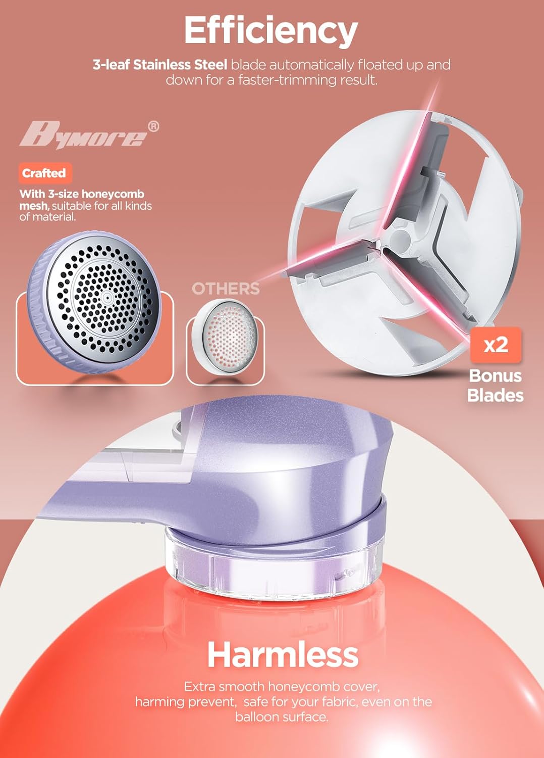 Bymore Fabric Shaver, Lint Remover, Lint Shaver Defuzzer Sweater Shaver for Clothes and Furniture with AC Adapter Pill Fuzz Remover-Purple