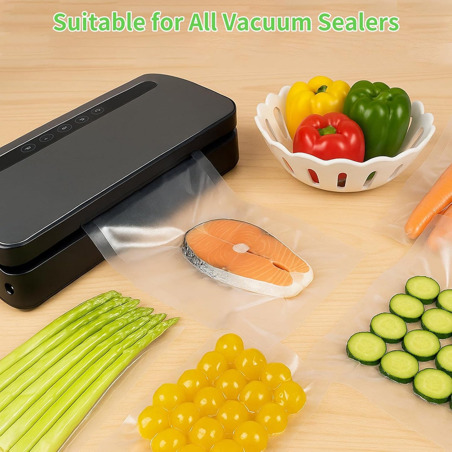 MakMeFre100 Count Vacuum Sealer Bags 50 of Each Size 50 Quart 8"X12"and 50 Gallon11"X16", BPA Free Sous Vide Seal a Meal Commercial Grade Vacuum Seal PreCut Combo Pack Bag