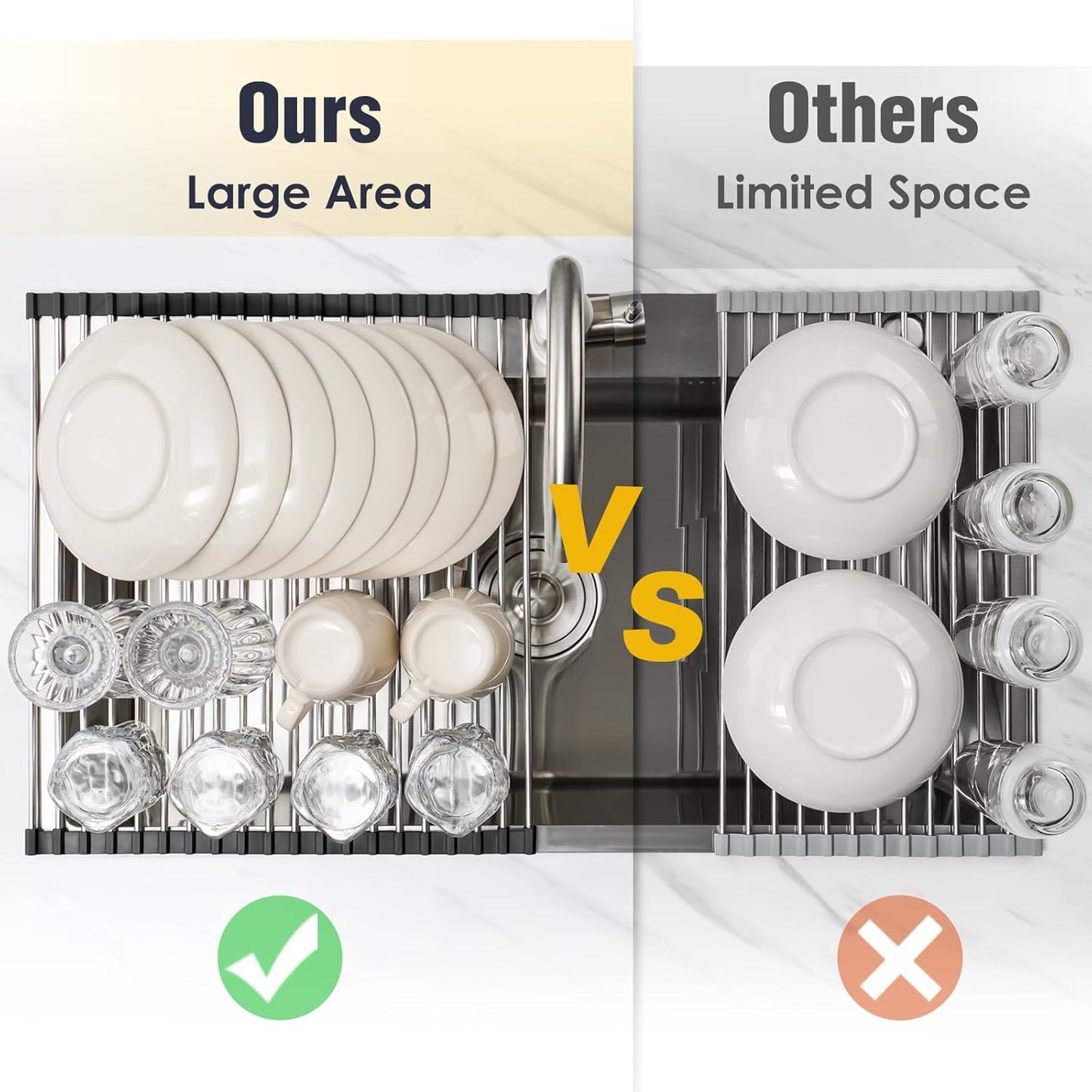 Tomorotec 21" x 15.5" Roll Up Dish Drying Rack Over Sink Drying Rack Sink Cover Kitchen Sink Accessories Gadget Multipurpose Organizer Foldable Stainless Steel Drainer