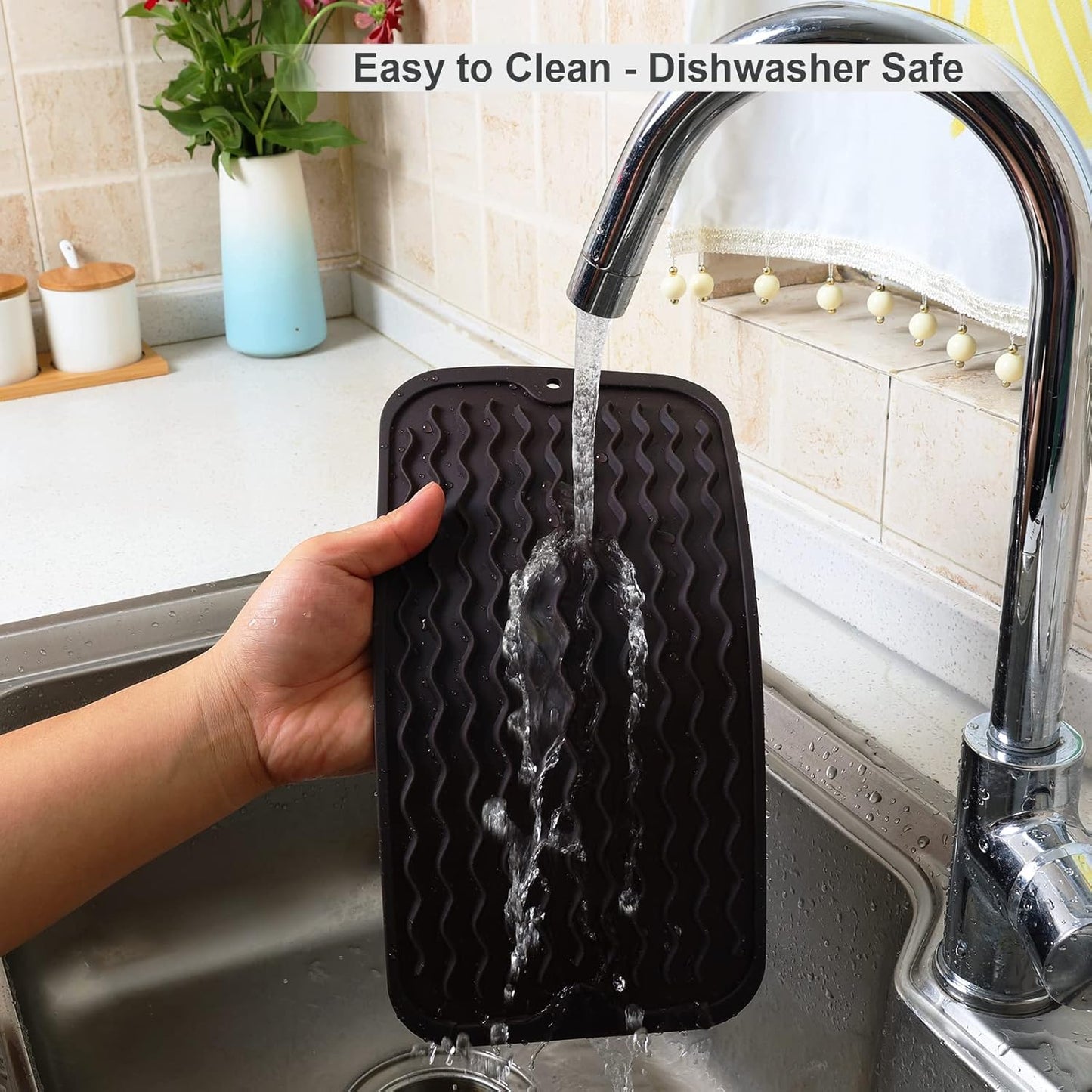 ZLR Silicone Dish Drying Mat for Kitchen Counter, Eco-Friendly Fast Dry Dish Mat, Easy Clean Multi Usage Drying Matt, Heat Resistant Trivet, 6" x 12" Extra Small, Coffee