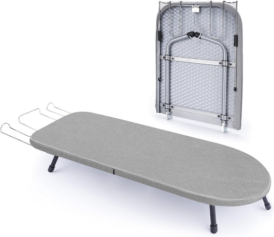 Tabletop Ironing Board with Iron Rest, Metal Mesh Panel Mini Ironing Board with Heat Resistant Cover, Portable Small Iron Board Foldable for Dorms, Apartment and Travel, 32" x12'', Grey