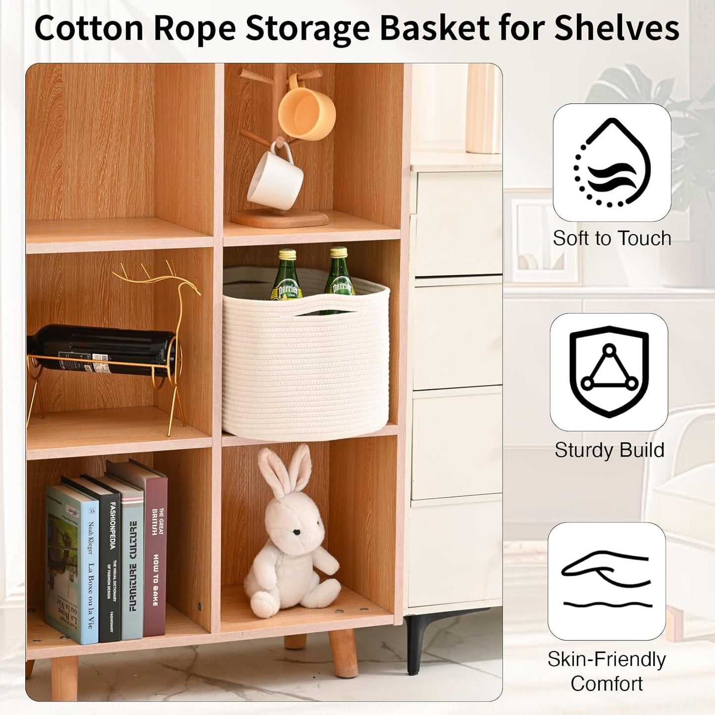 Woven Cotton Rope Storage Basket for Organizing, Cute Decorative Baskets for Gifts Empty, Organizer Bins for Dog Toy, Baby Laundry, 17“×13”×9.5“, Off White