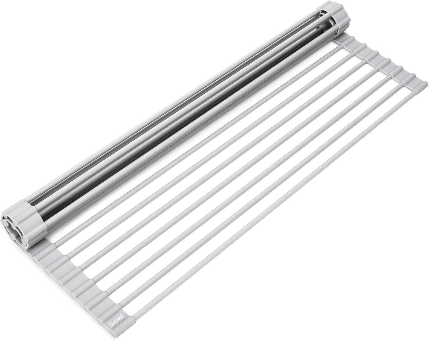 Surpahs Over Sink Foldable Multipurpose Roll-Up Dish Drying Rack, Silicone Wrapped Stainless Steel, Warm Gray, 20.5" x 13.1"