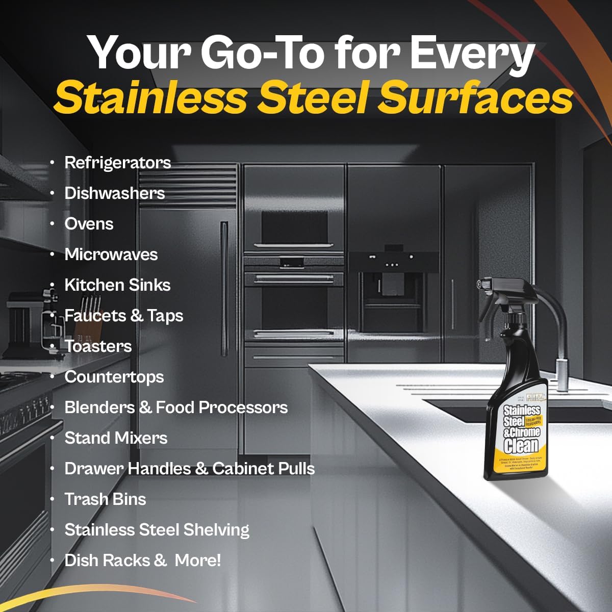 Flitz Stainless Steel & Chrome Clean - 16oz Bottle, USA-Made Stainless Steel Cleaner Spray for Appliances - Grill, Fridge, Sink Stain Remover - Also Works on Aluminum Surfaces (6 Pack)