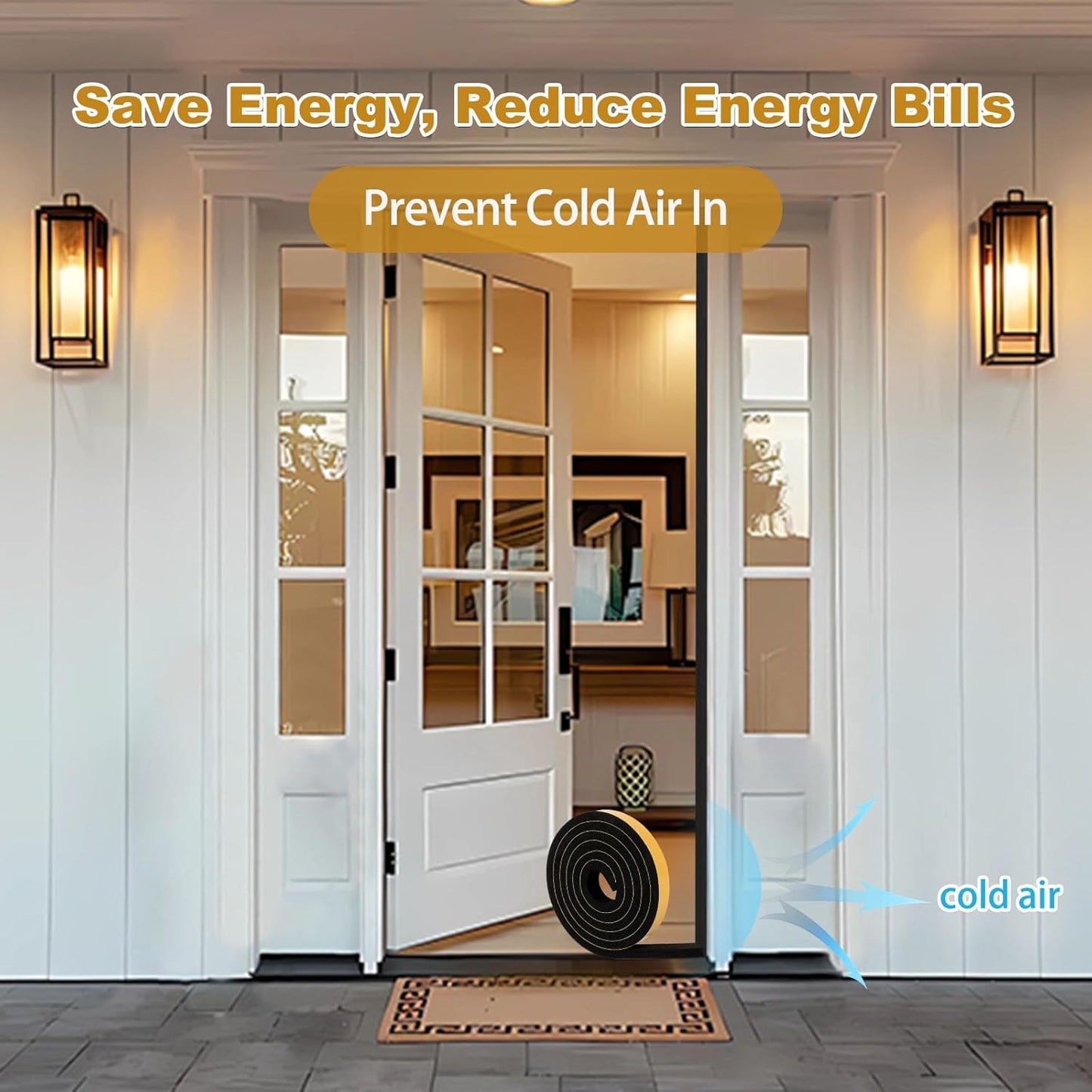 Weather Stripping Door Seal Strips 1/2 in x 1/4 in, Strong Adhesive Foam Insulation Tapes, Soundproof Weatherstrips for Windows Sliding Doors, 2 Rolls Total 52Ft