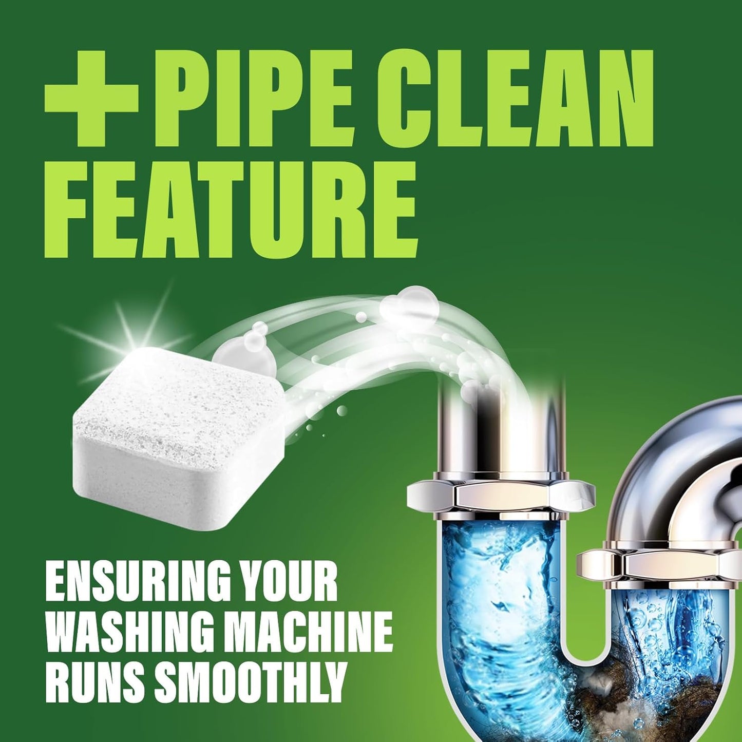 Green Gobbler Washing Machine Cleaner Tablets with Pipe Clean Technology Deodorizer | Front & Top Load Washer | 28 Count