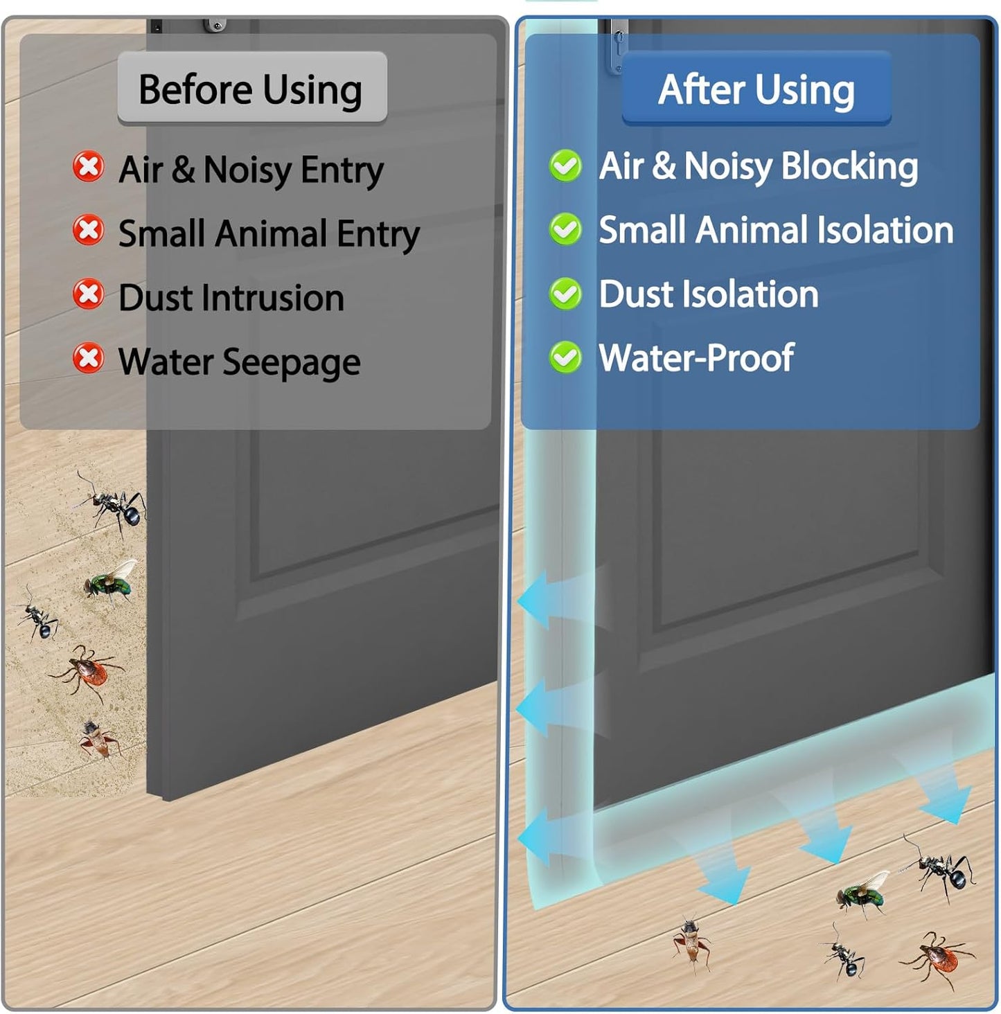Weather Stripping Door Draft Stopper Flexible Self Adhesive Silicone Door Seal Strip for Glass Doors Windows and Shower Glass Gaps, 2 Inch Wide X 20 Feet Long, Gray