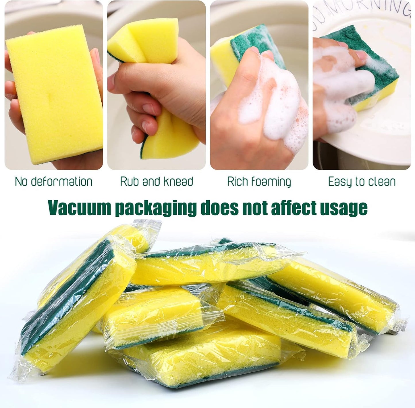 Tanlade 120 Pcs Individually Wrapped Sponge Dishwashing Sponge Bulk Non Scratch Scrub Sponges Kitchen Scouring Pad for Household Cleaning Rental Dishes Hotel Apartment Car (Yellow,Green)
