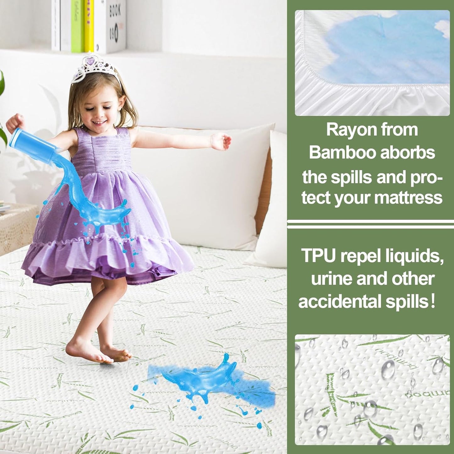 King Waterproof Mattress Protector, Rayon Made from Bamboo Mattress Pad Cover, Soft Breathable Cooling Mattress Pad Cover,Mattress Protector up to 21” Deep Pocket Tightly Fitted Mattress Protection