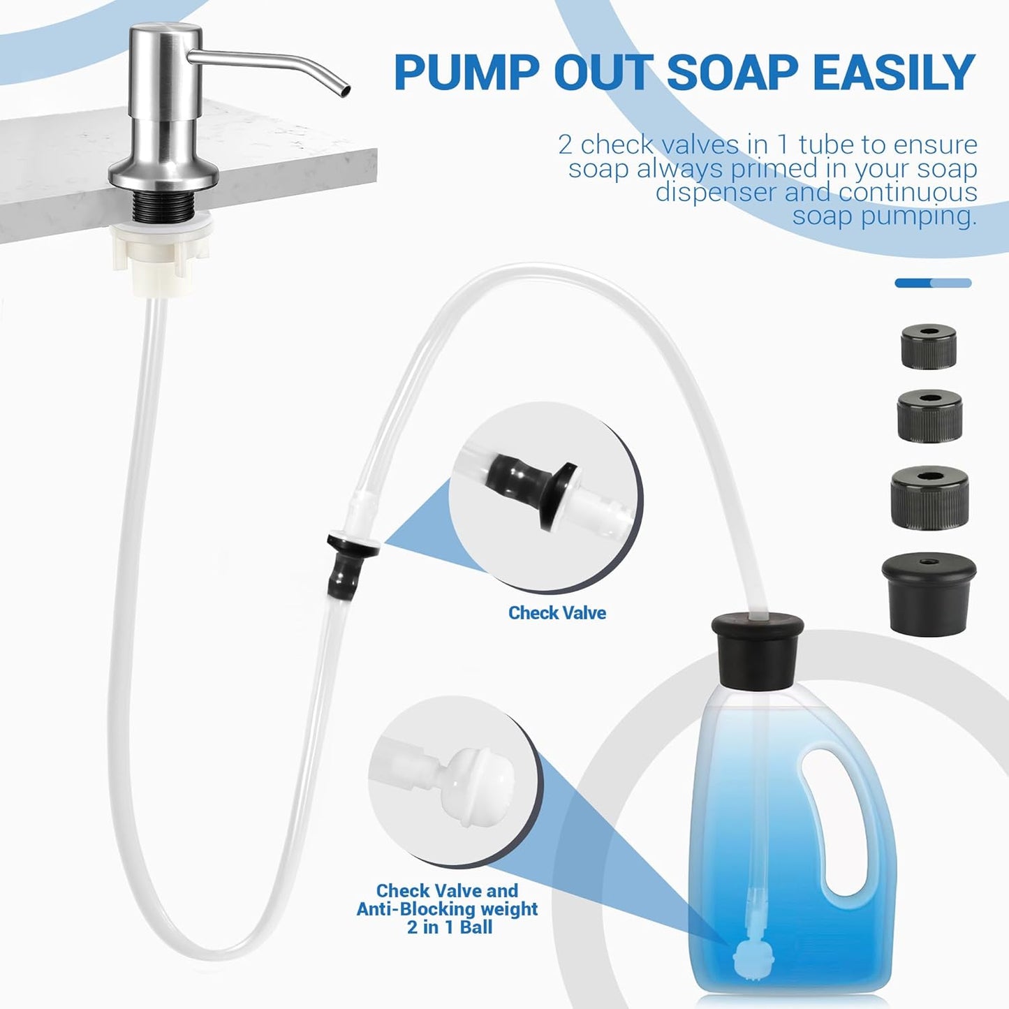 Yofidra Sink Soap Dispenser Extension Kit: Under Sink Dish Soap Dispenser with 47" Tube Hose and Check Valve for Prevent Backflow Countertop Kitchen Sink Accessories