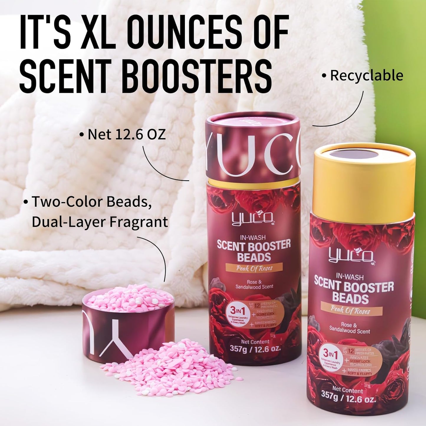 YUCO Scent Beads Laundry Natural,Ultra-Concentrated Two-Color Laundry Beads,Effective Fabric Deodorizer,Soften,Static Free,Microcapsule Tech Scent Lock Fresh Last 12Weeks(Lavender Amberwood,12.6OZ)